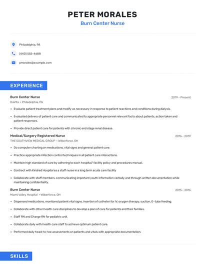 Burn Center Nurse Resume