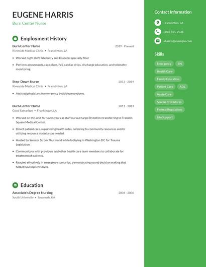 Burn Center Nurse Resume