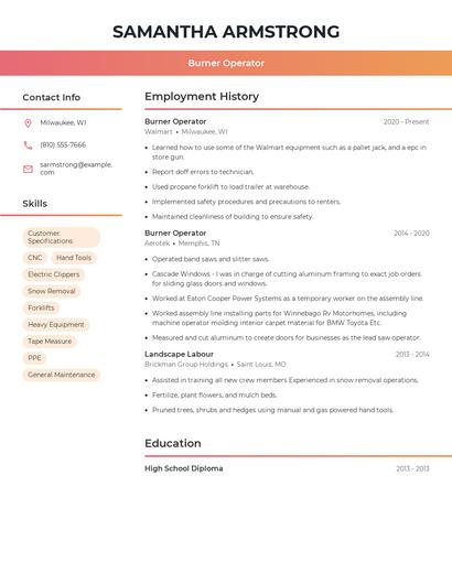 Burner Operator Resume