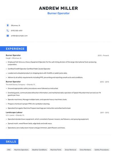 Burner Operator Resume