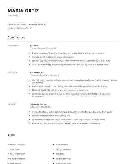 Bus Aide Resume