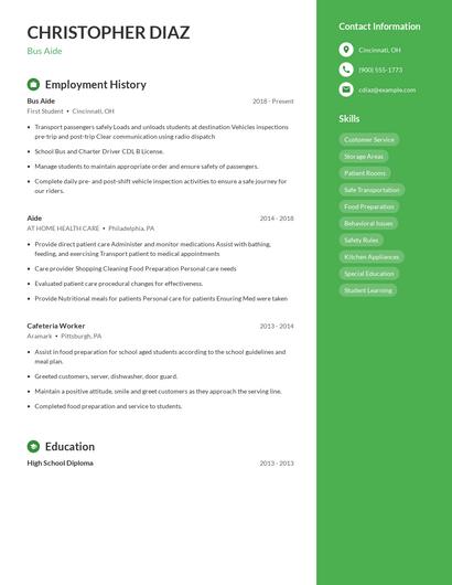Bus Aide Resume