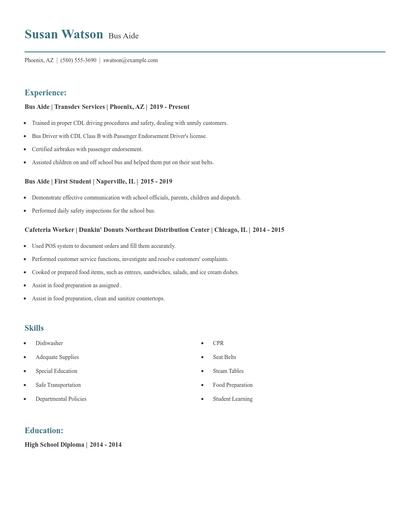 Bus Aide Resume