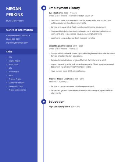 Bus Mechanic Resume