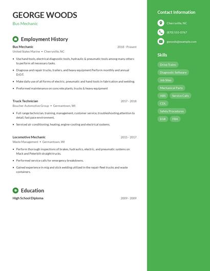 Bus Mechanic Resume