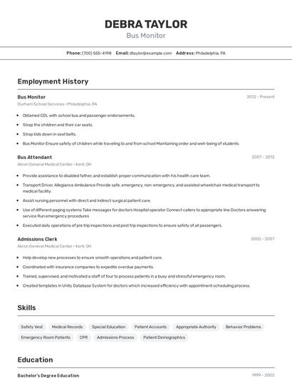 Bus Monitor Resume