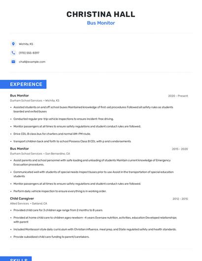 Bus Monitor Resume