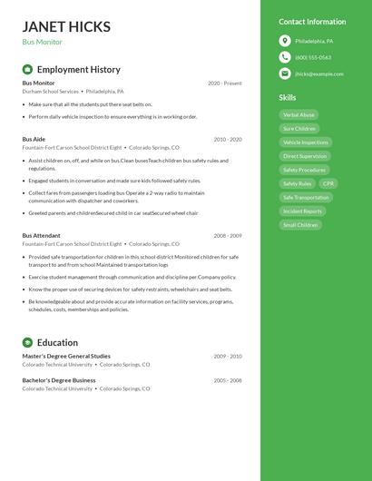Bus Monitor Resume
