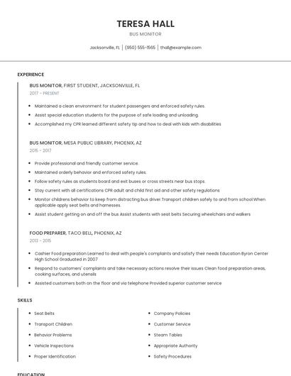 Bus Monitor Resume