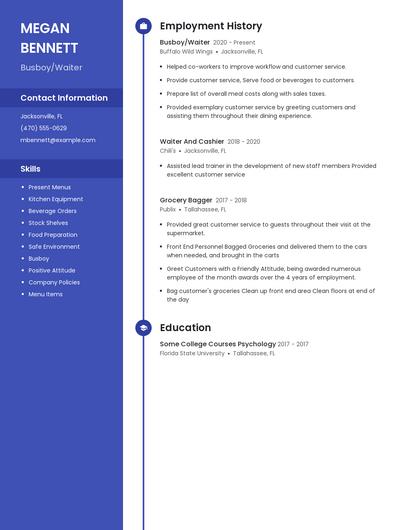 Busboy/Waiter Resume