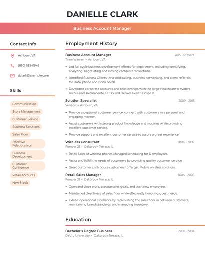 Business Account Manager Resume