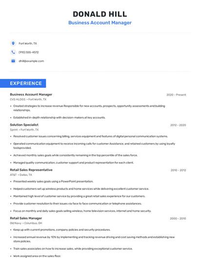Business Account Manager Resume
