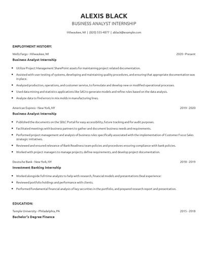 Business Analyst Internship Resume