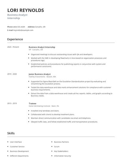 Business Analyst Internship Resume