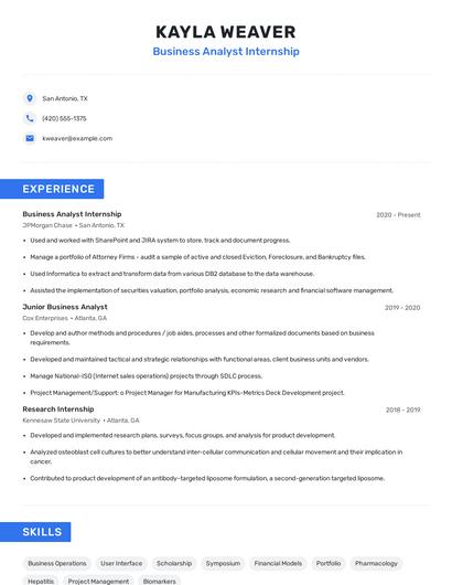 Business Analyst Internship Resume
