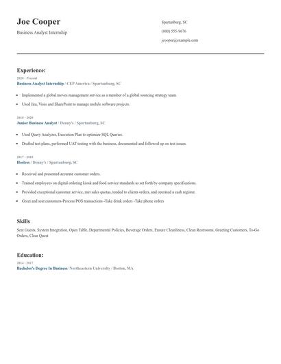 Business Analyst Internship Resume