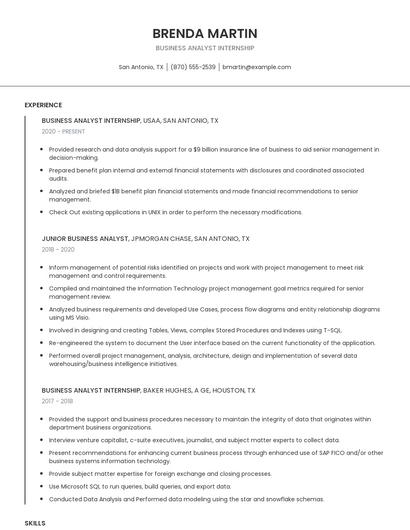 Business Analyst Internship Resume