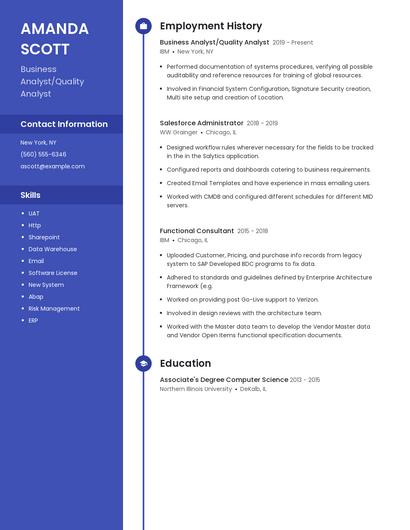 Business Analyst/Quality Analyst Resume