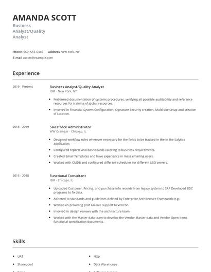 Business Analyst/Quality Analyst Resume