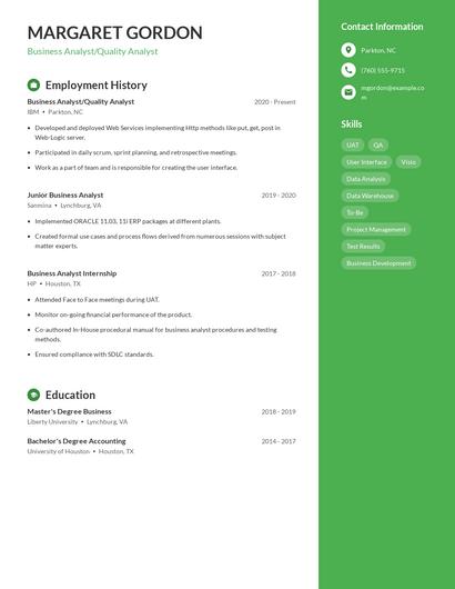 Business Analyst/Quality Analyst Resume