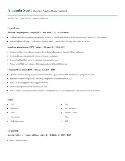Business Analyst/Quality Analyst Resume