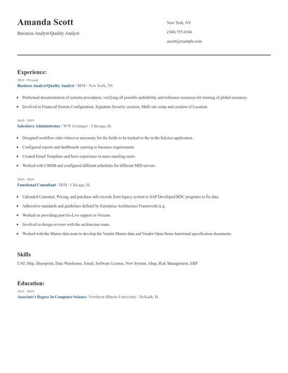 Business Analyst/Quality Analyst Resume