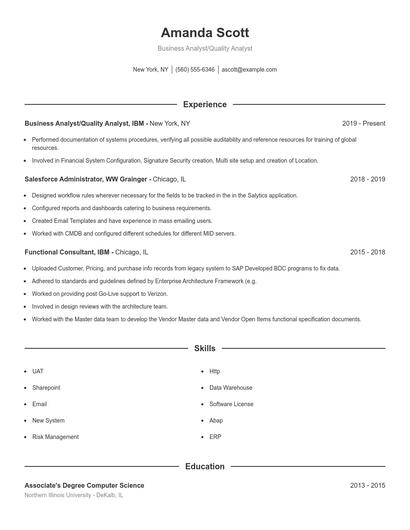 Business Analyst/Quality Analyst Resume