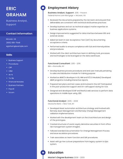 Business Analyst, Support Resume