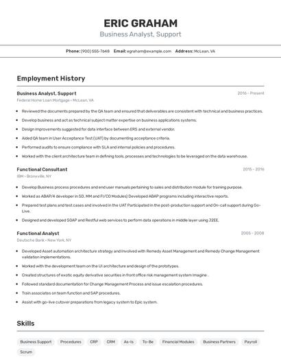 Business Analyst, Support Resume