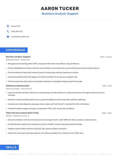 Business Analyst, Support Resume