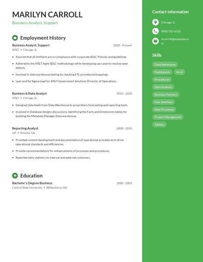 Business Analyst, Support Resume