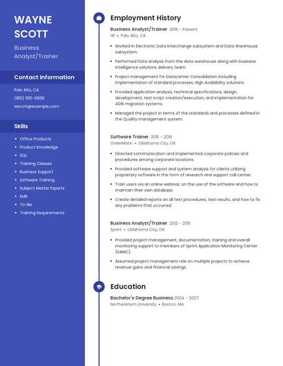 Business Analyst/Trainer Resume
