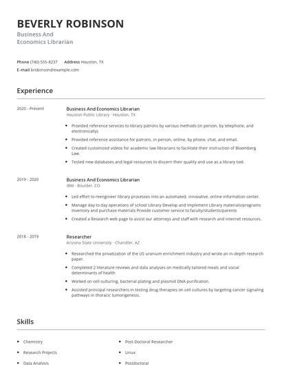 Business And Economics Librarian Resume