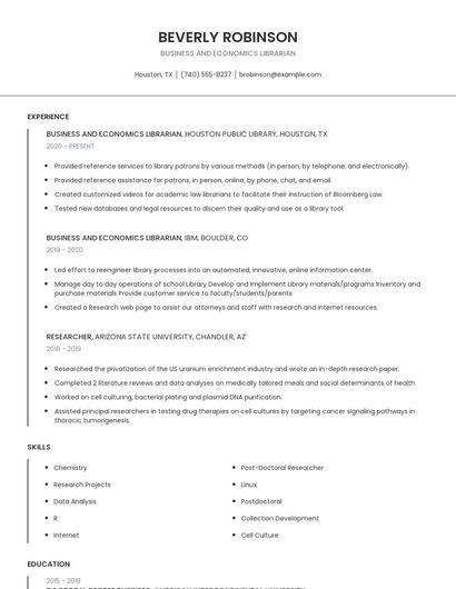 Business And Economics Librarian Resume