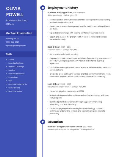 Business Banking Officer Resume