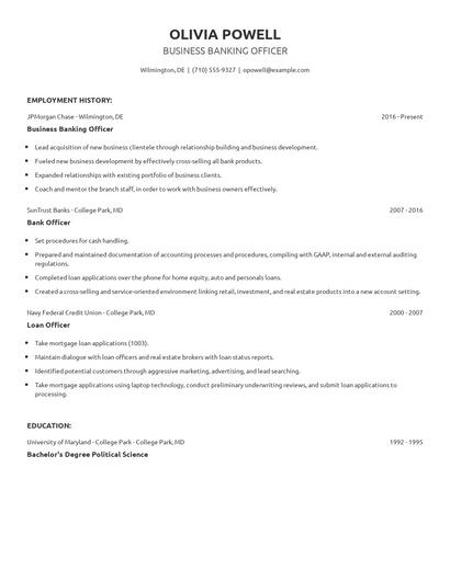 Business Banking Officer Resume