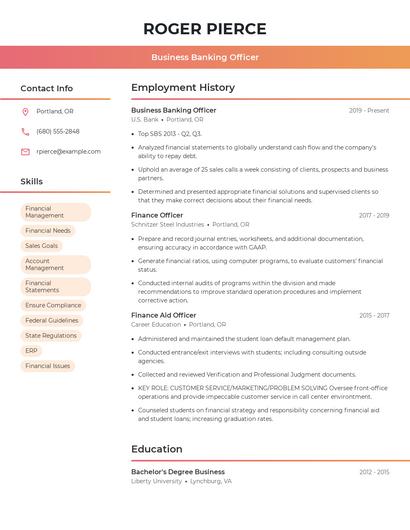 Business Banking Officer Resume