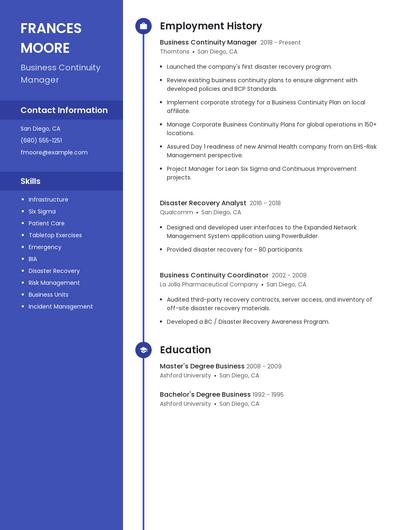 Business Continuity Manager Resume