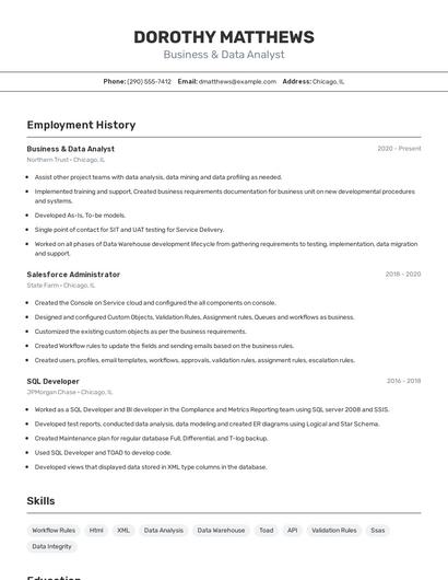 Business & Data Analyst Resume
