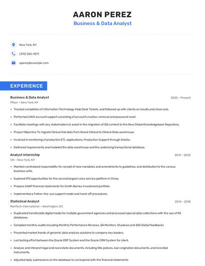 Business & Data Analyst Resume