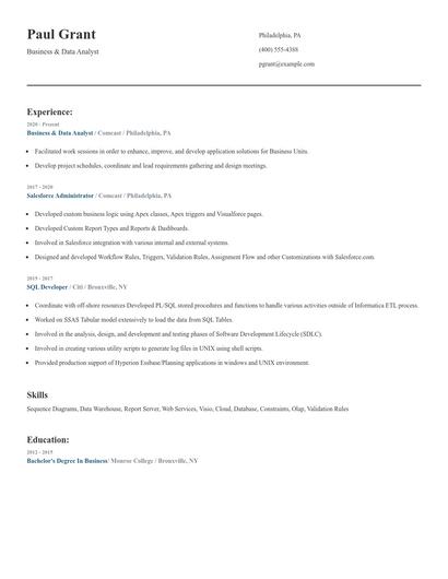Business & Data Analyst Resume