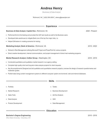 Business & Data Analyst Resume
