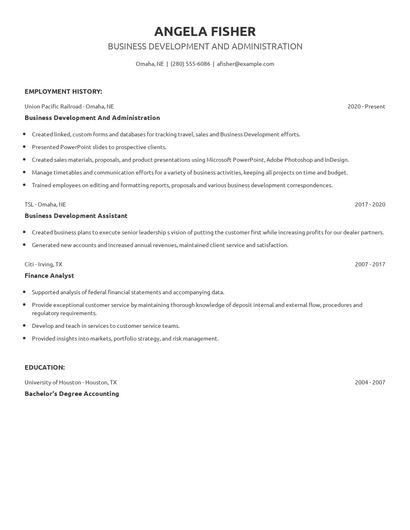 Business Development And Administration Resume