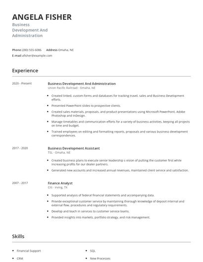 Business Development And Administration Resume