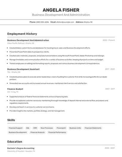 Business Development And Administration Resume
