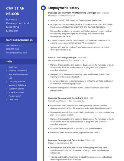 Business Development And Marketing Manager Resume
