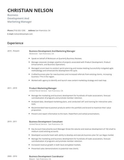 Business Development And Marketing Manager Resume