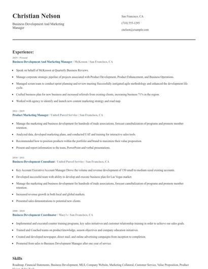 Business Development And Marketing Manager Resume