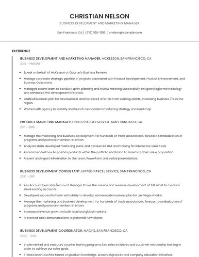 Business Development And Marketing Manager Resume