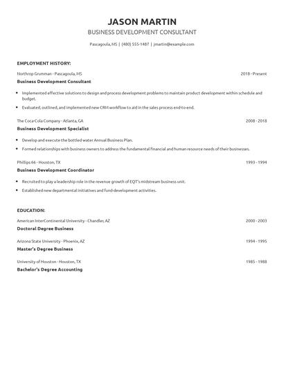 Business Development Consultant Resume